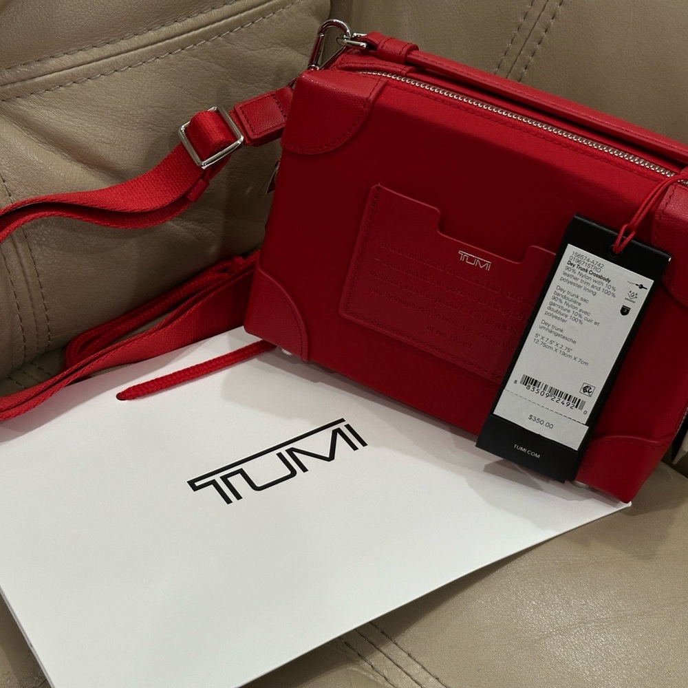 Brand New Tumi Dey Trunk Red Crossbody with Silver Hardware - Picture 9 of 10